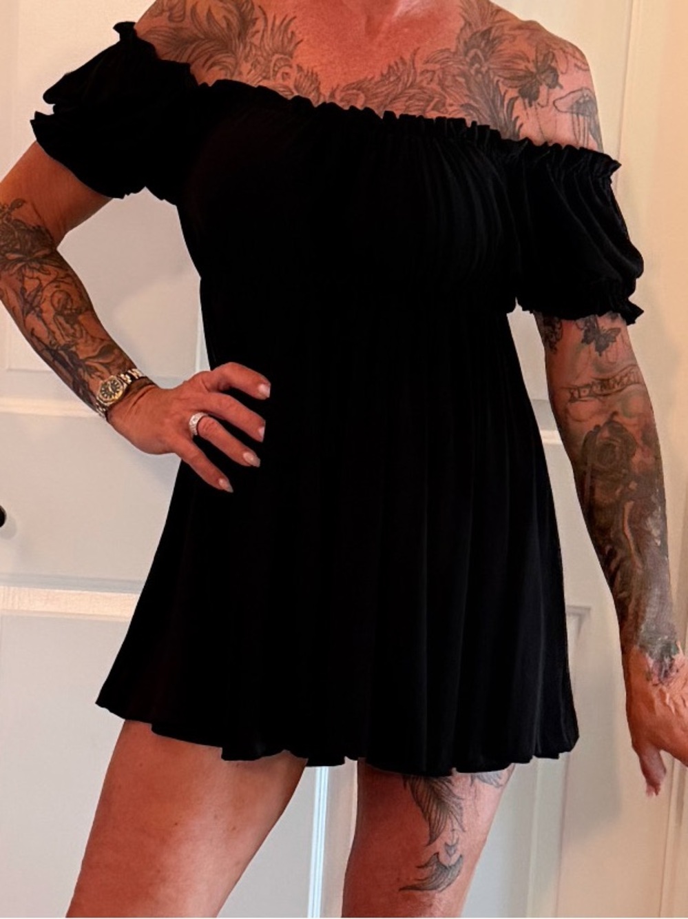 Norma Kamali Off-Shoulder Puff Sleeve Mini Dress EUC XS